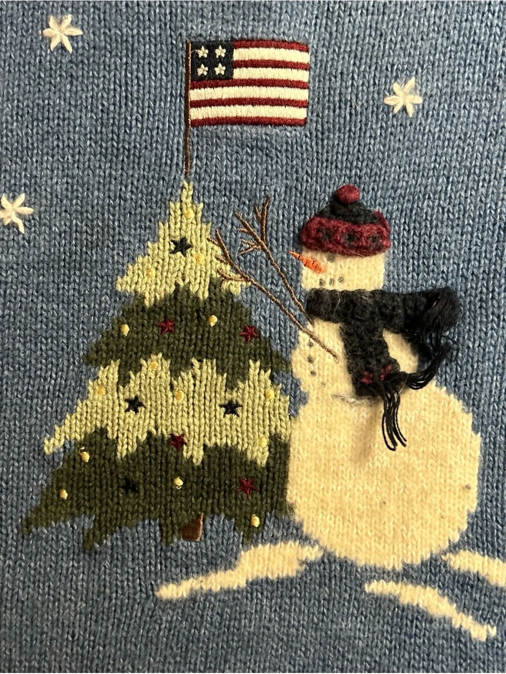 Christopher & Banks Light Blue Snowman, Tree and Flag  Crewneck Sweater